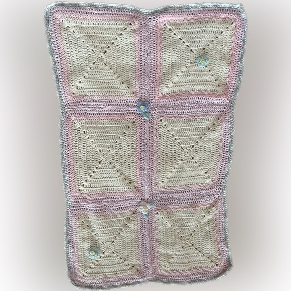 Handmade Baby Blanket with flowers 39” by 27” - Picture 2 of 7